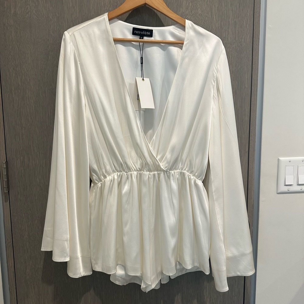 Retrofete Jasper White Satin Jumpsuit